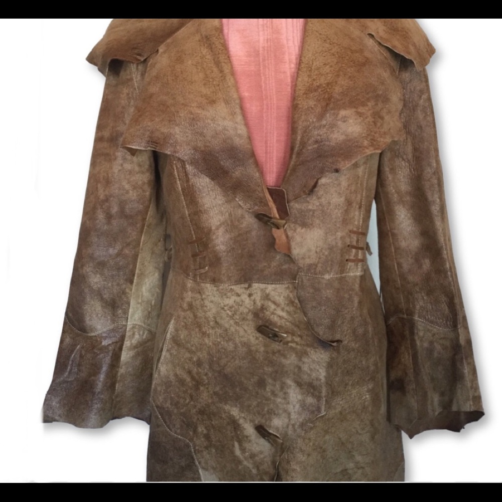 BOHO Leather OMBRÉ Maxi Coat LASER CUT - Picture 4 of 8